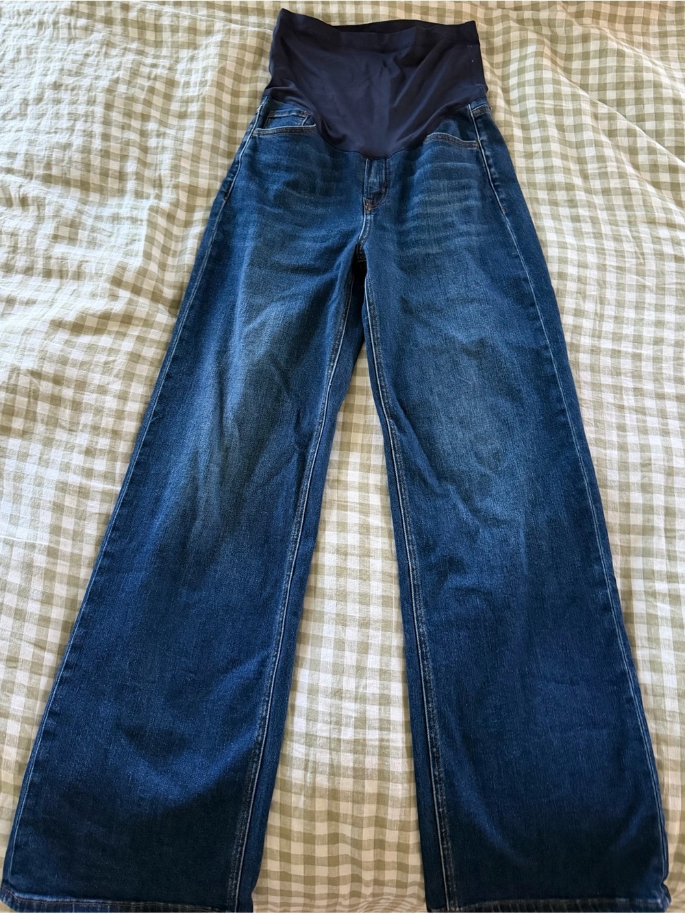 Pinkblush Navy Dark Wash Relaxed Wide Leg Maternity Jeans, Size 27